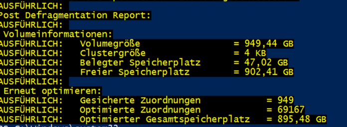 Bericht wievel Speicher wieder freigegeben wurde.